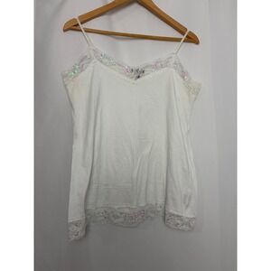 Deb Vintage Y2K White Lace Sequin Trim Camisole Tank Top Plus Size 1X